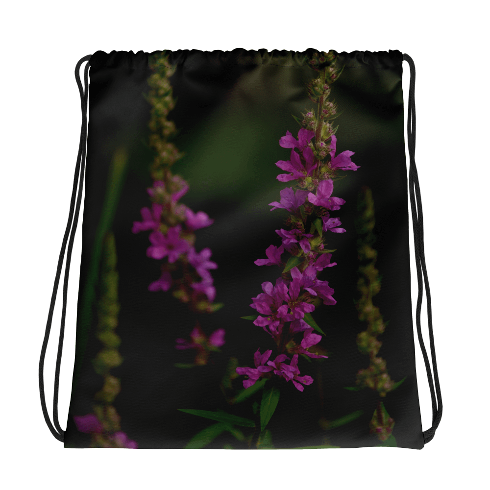 Rucksackbeutel mit Kordelzug - Violette Blüten vor dunklem Hintergrund product image (1)