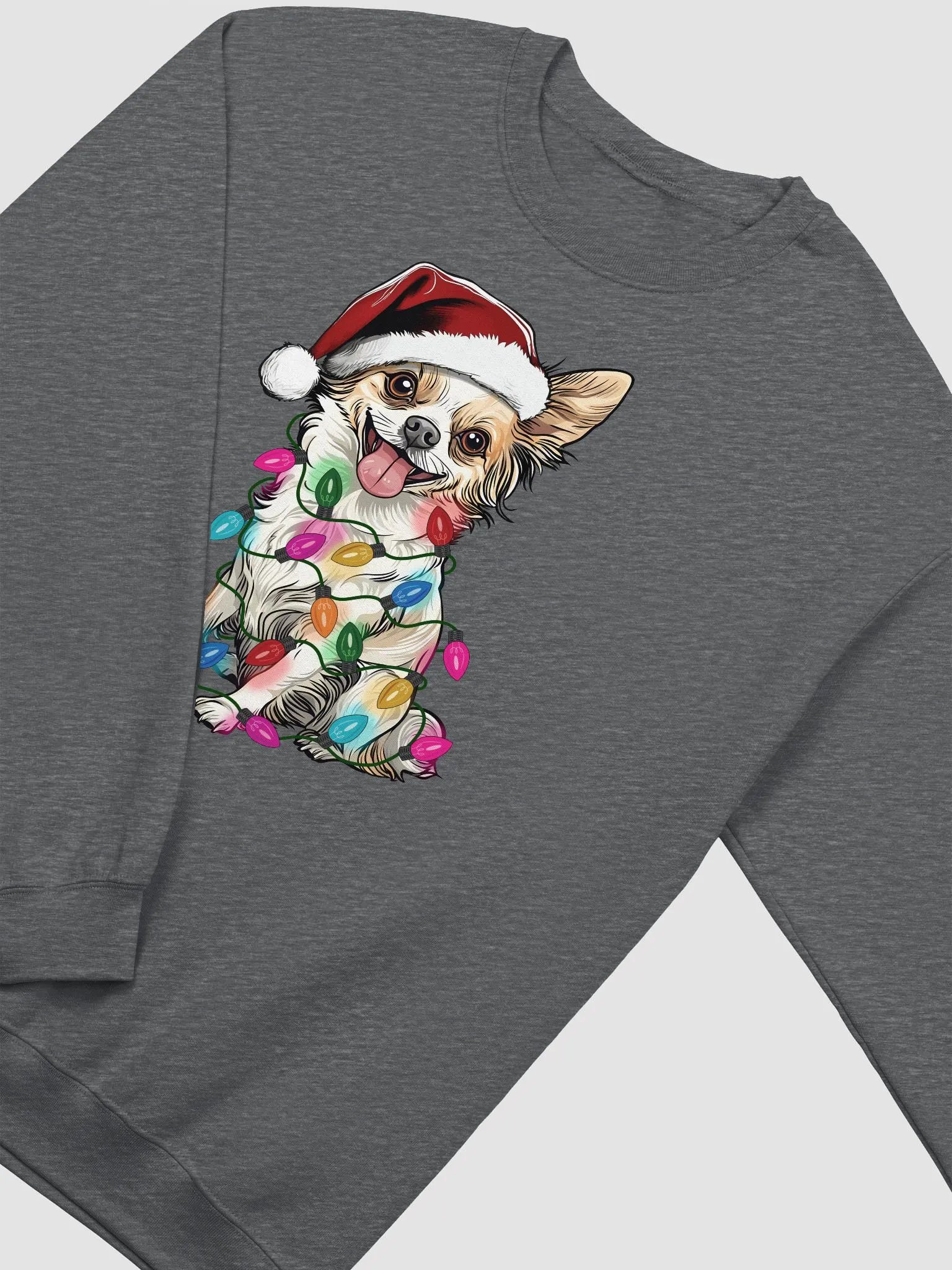 Funny Longhaired Chihuahua(Fawn and White) Christmas Sweatshirt product image (4)