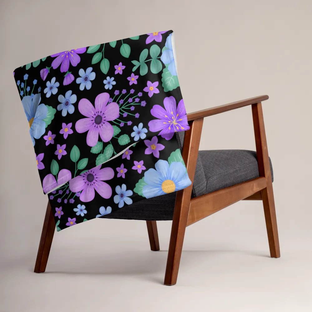 Vibrant Floral Blooms Blue Mauve Purple Blanket - Black product image (4)