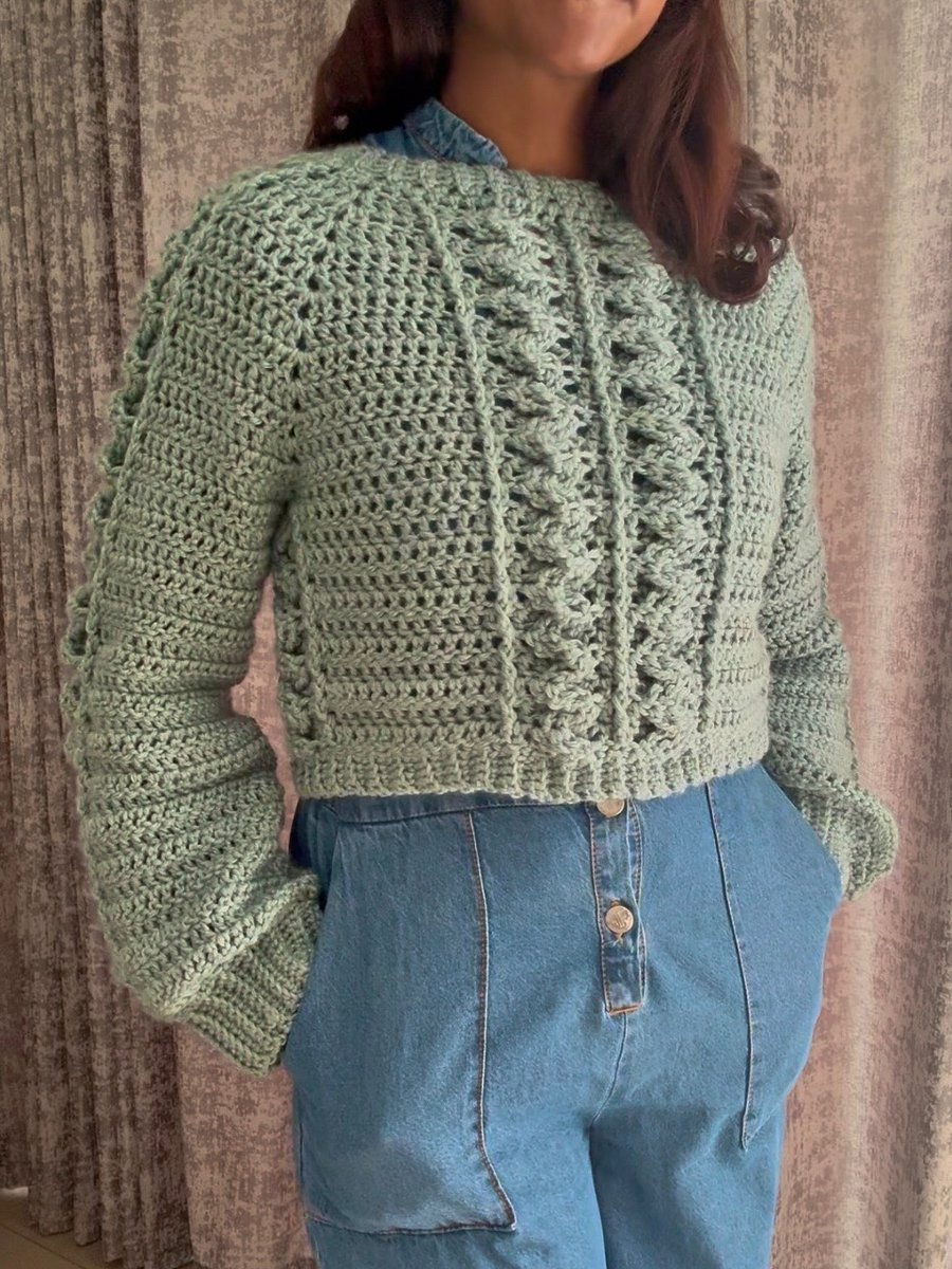 Crochet Raglan Cable Sweater Written Pattern product image (1)