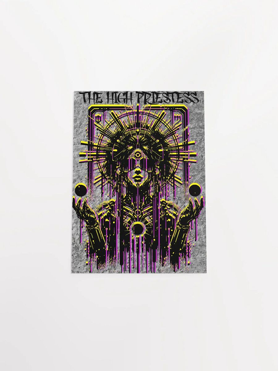 Cyberpunk Tarot Wall Art Poster – "The High Priestess" Card with Crystalline Headdress & Floating Orbs – Futuristic Graffiti Stencil Art Print product image (13)