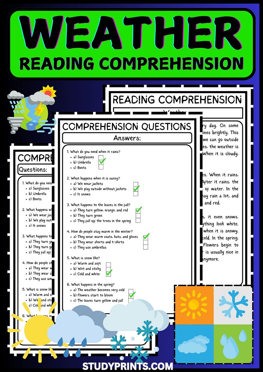 weather reading comprehension activities for grade 1 product image (1)
