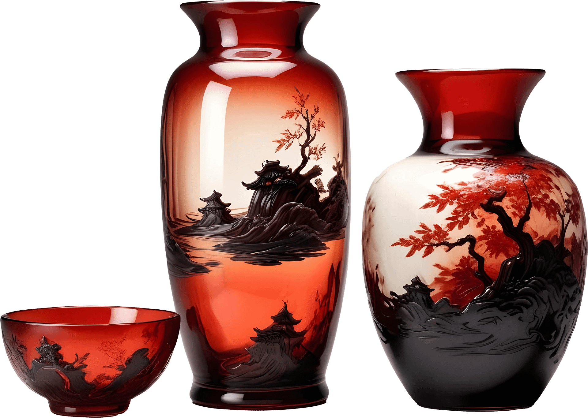 Chinese Glass Vase and Bowl Set – Autumn Serenity PNG product image (1)