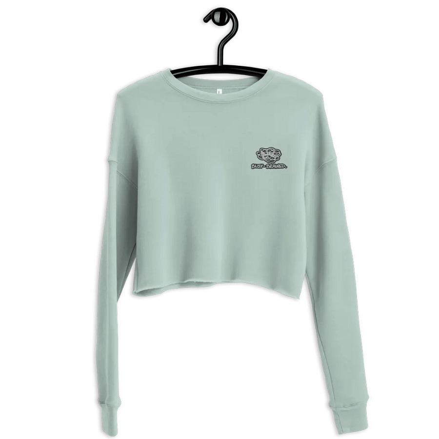 BUSY BRAINED (B&W lined design) embroidered fleece crop crew product image (55)