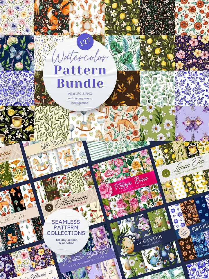 HUGE Watercolor Seamless Pattern Bundle product image (1)