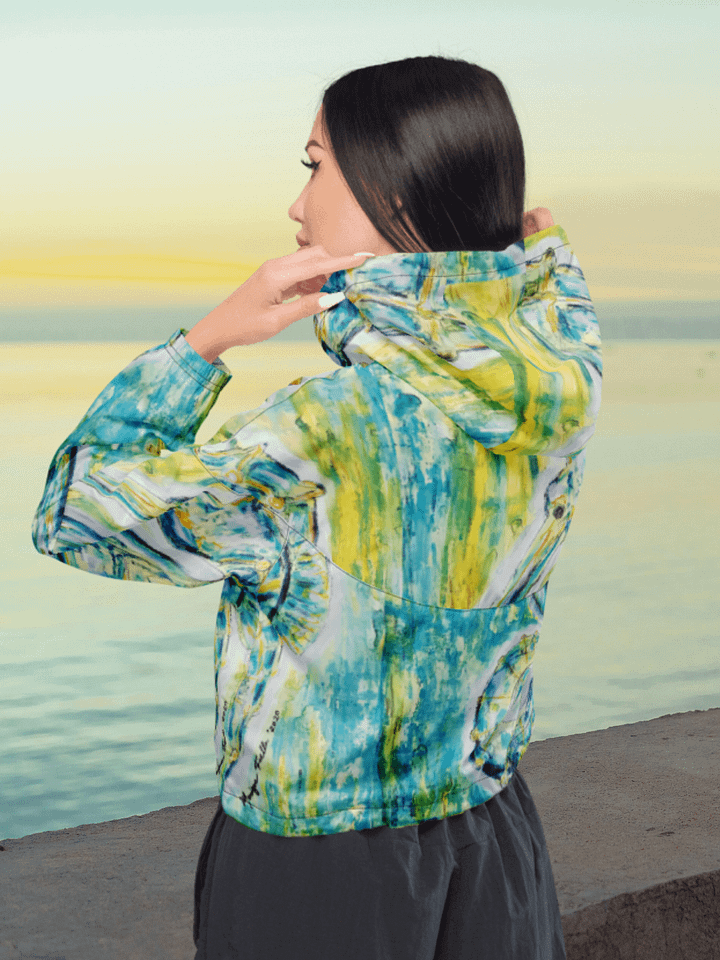 Ocean Majesty | Painted Seahorse | Women’s Cropped Windbreaker | Lightweight, Water-Resistant & Coastal Chic product image (2)