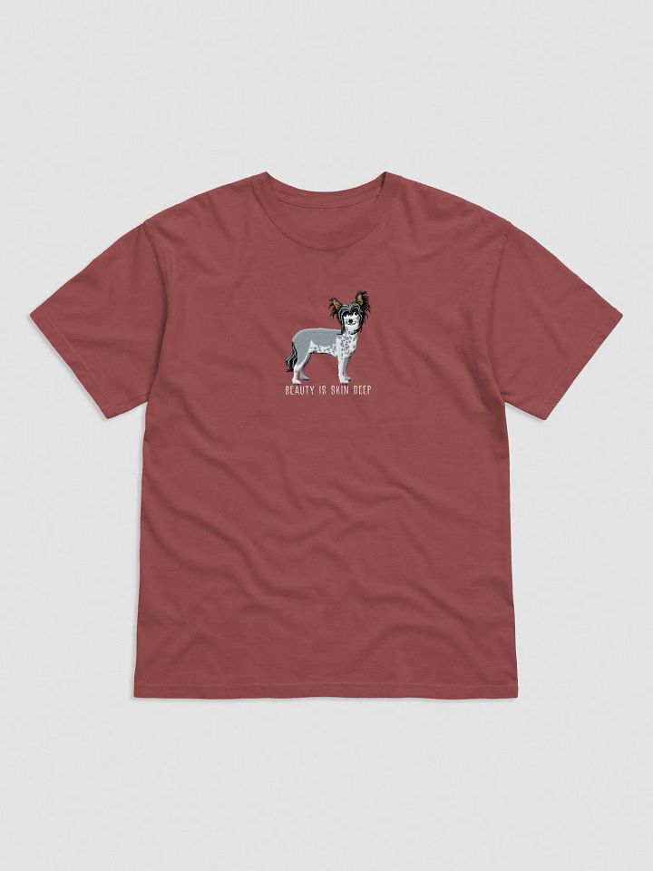 Beauty Is Skin Deep T-Shirt(Embroidered) of a Chinese Crested Dog(Black) product image (9)