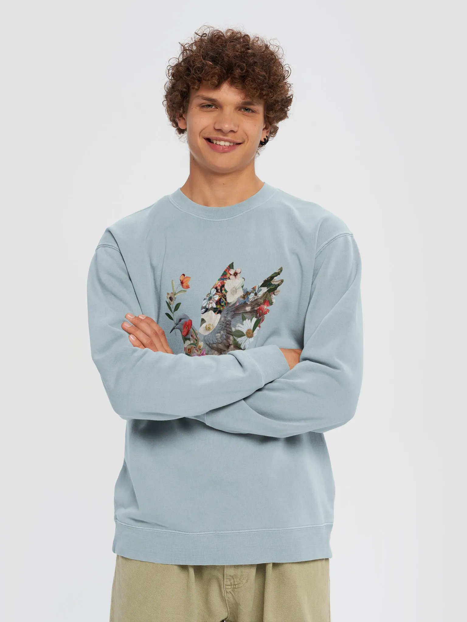 Floral Peace Dove Unisex Midnight Pigment Dyed Sweatshirt product image (3)