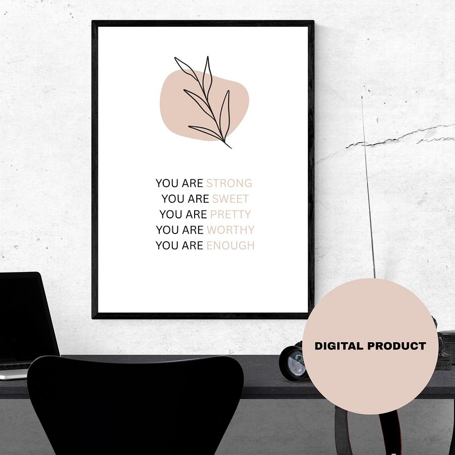 I Am Enough Self-Love Positive Affirmation Printable Wall Art product image (1)