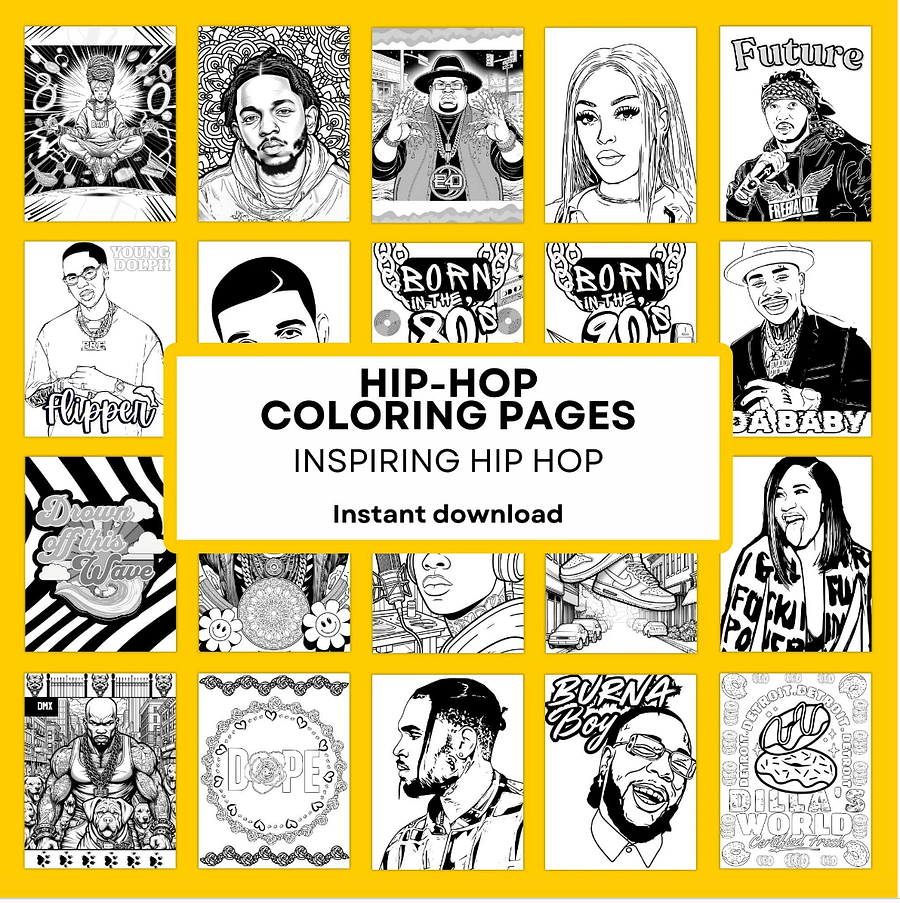 100 PAGE- Rap Star Coloring Book Pages - Instant Digital Download product image (3)