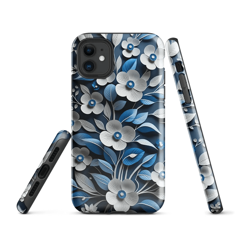 Tough Phone Case for iPhone® - Blue and White Paper Flowers product image (1)