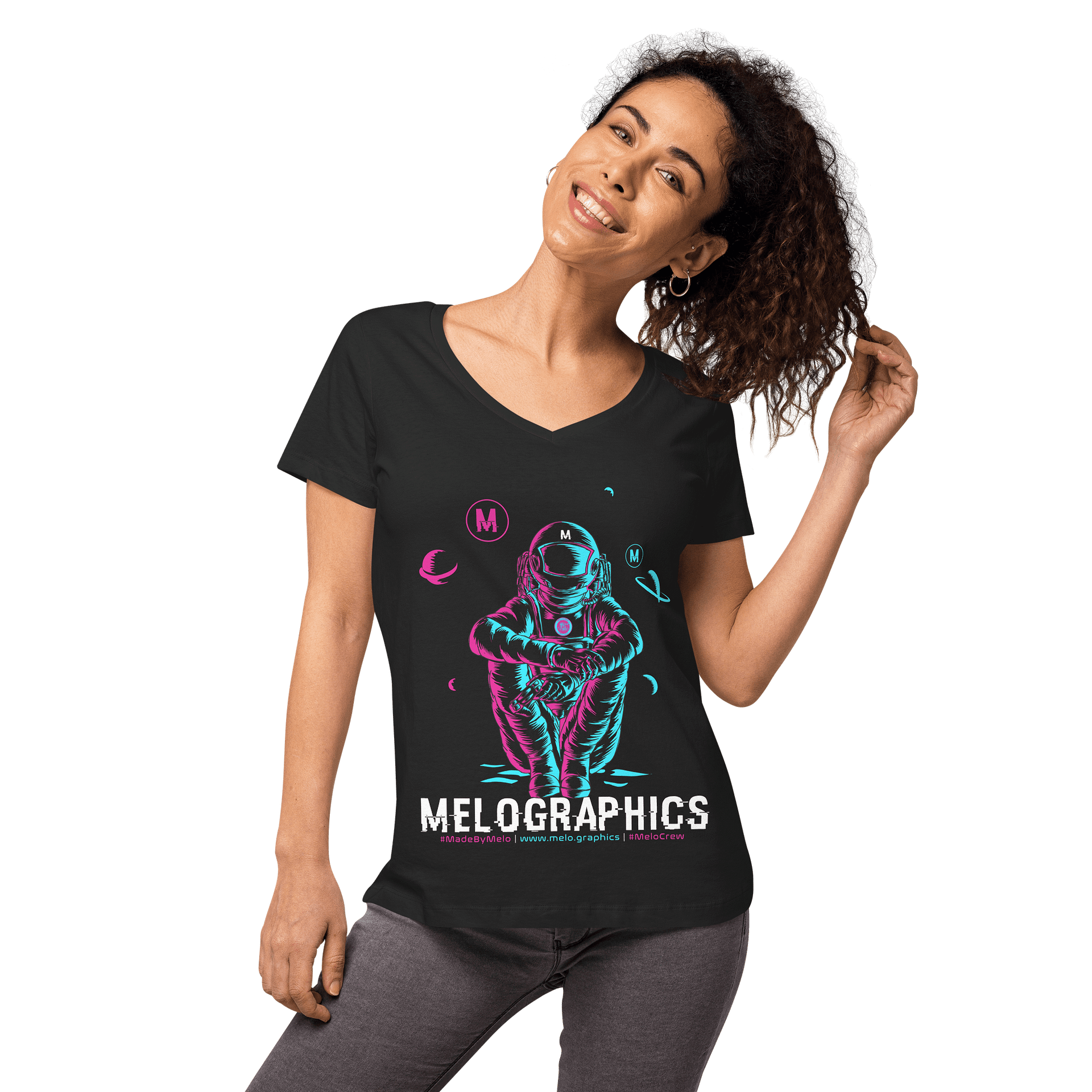 #MeloCrew Vibes: Duotone - Classic Women's V-Neck T-Shirt | #MadeByMELO product image (5)