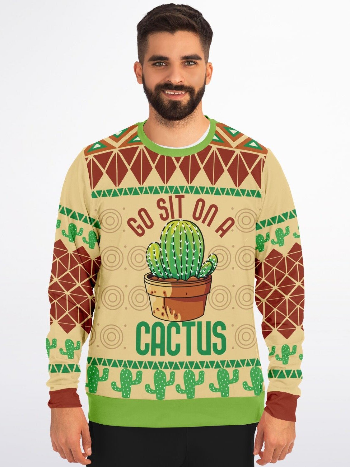 "Go Sit on a Cactus" Ugly Christmas Sweater | Funny Holiday Sweatshirt | Plant Lover Winter Outfit | Christmas Party Outfit product image (3)