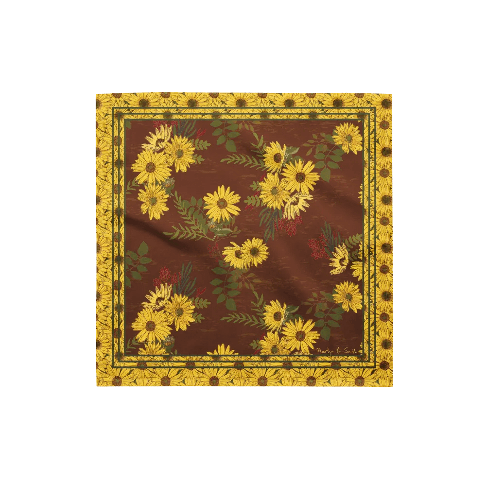 “Helianthus Sunflower Amongst the Greens” Bandana in Red product image (1)