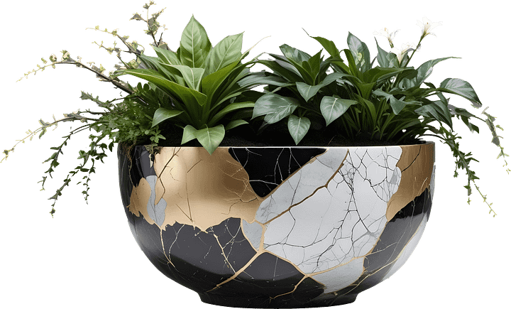 Kintsugi Elegance – Black and Gold Decorative Planter PNG product image (1)