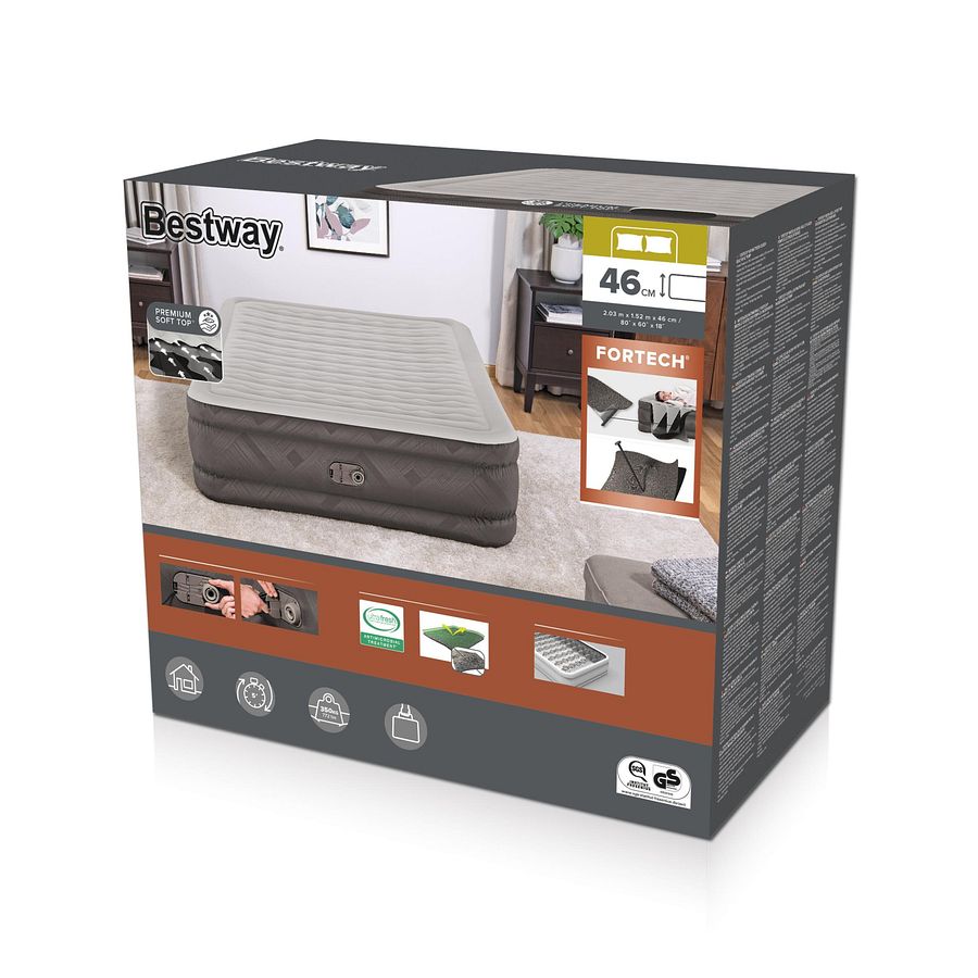 69050 Bestway® 80" x 60" x 18"/2.03m x 1.52m x 46cm Fortech Air Mattress Queen Built-in AC pump product image (12)