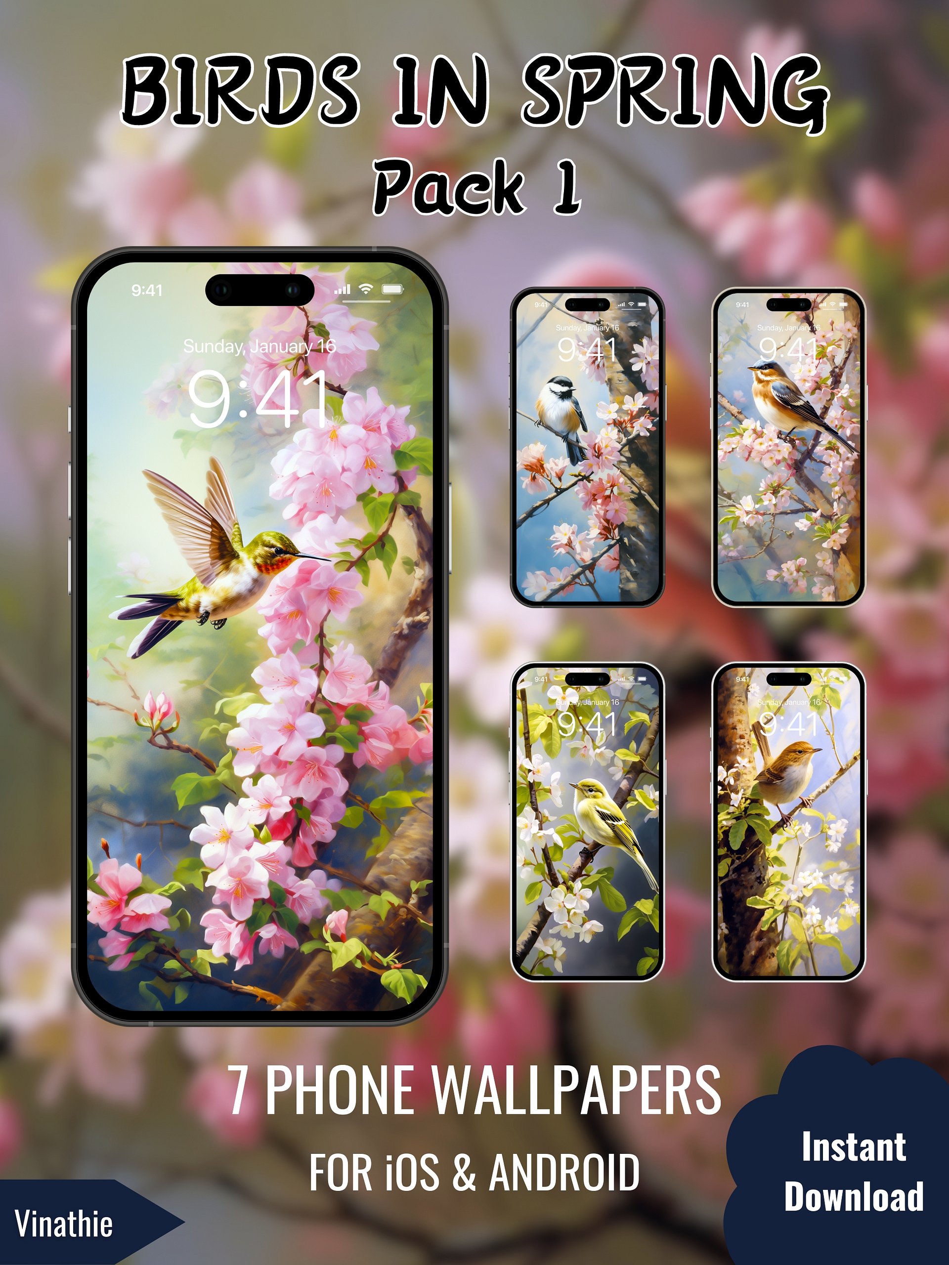 Birds in Spring | Pack 1 | Phone Wallpaper product image (1)