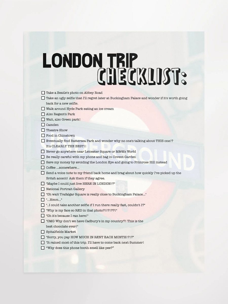London Checklist Poster product image (1)