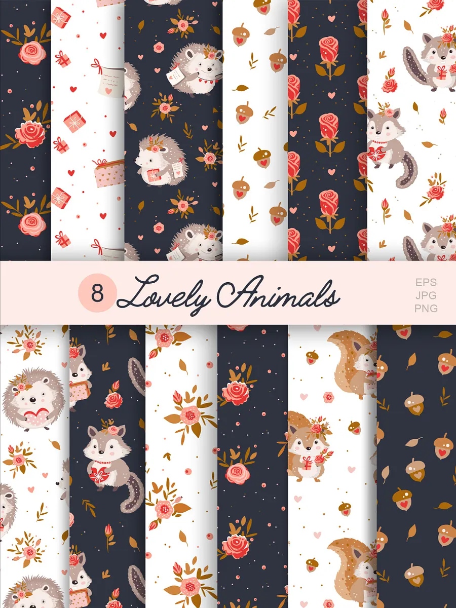 Lovely Animals Seamless Patterns product image (1)