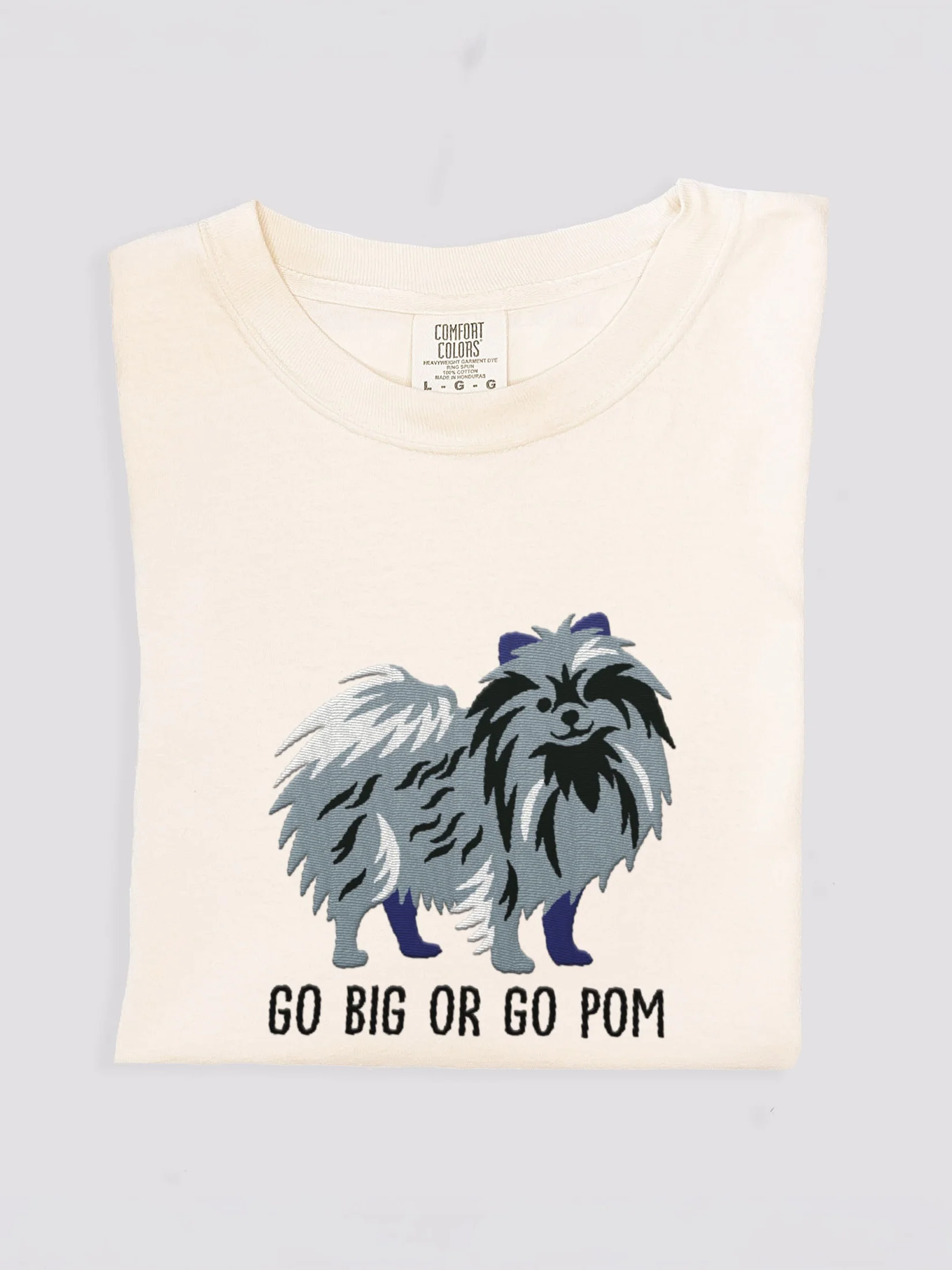 Go Big or Go Pom T-Shirt(Embroidered) of a Pomeranian(Blue Merle) product image (1)