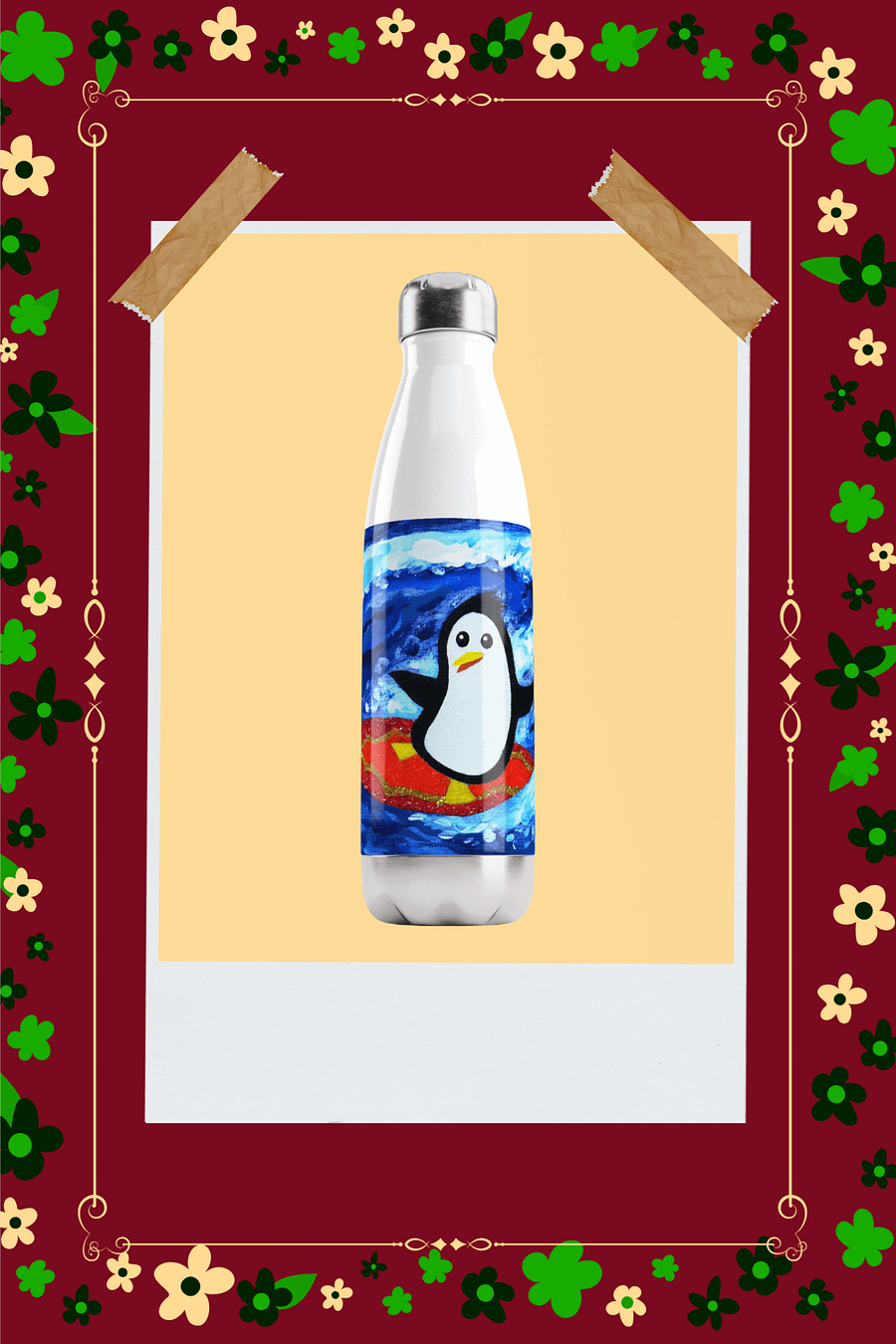 Surfing Penguin Stainless Steel Water Bottle product image (1)