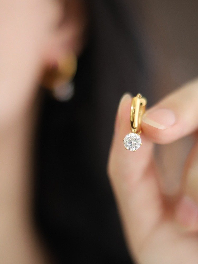 Solitaire Drop Hoop Earrings | 18K Gold Plated product image (4)
