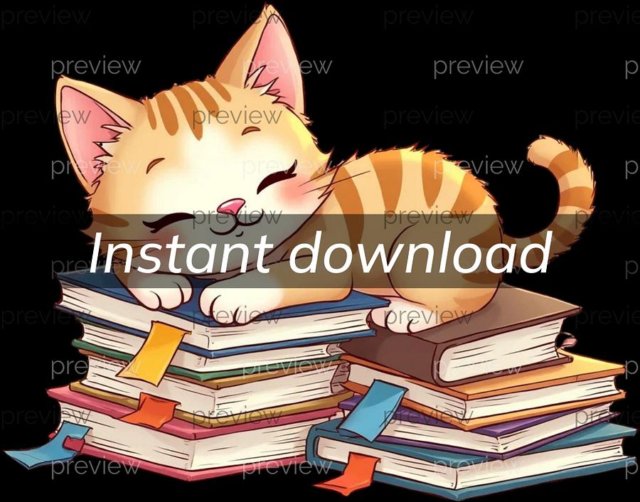 Cute Sleeping Orange Tabby Cat on Colorful Books - Clipart for Sublimation Design Print On Demand Personal Use, Wall Art, Bookmarks t-shirt product image (1)