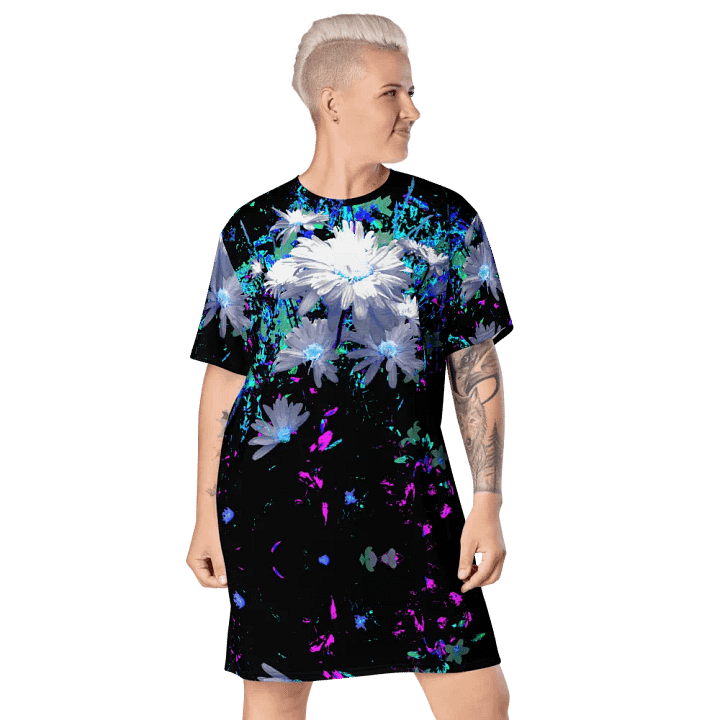 Abstract Neon Daisy Flowers Ladies T Shirt Dress product image (1)