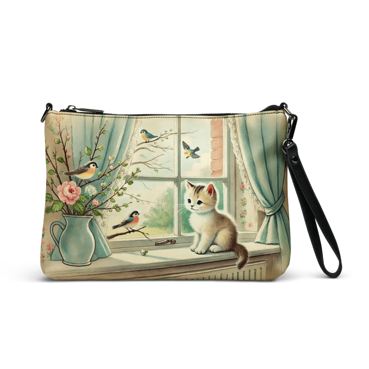 Charming Kitten and Birds Crossbody Bag - Vintage-style Purse product image (1)