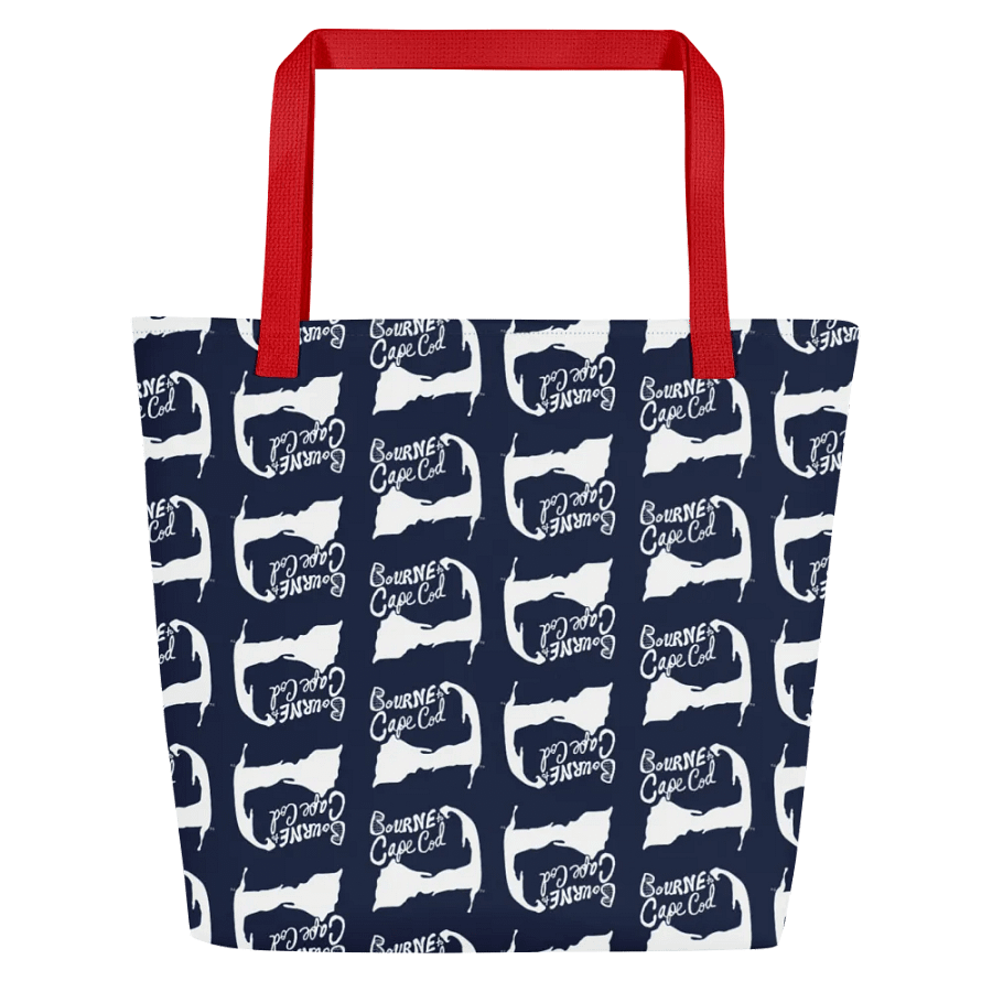 BOURNE to Cape Cod™ | Large Tote Bag with Pocket | Coastal Classic | All-Over Logo Print | White Logo Repeat on Navy product image (2)