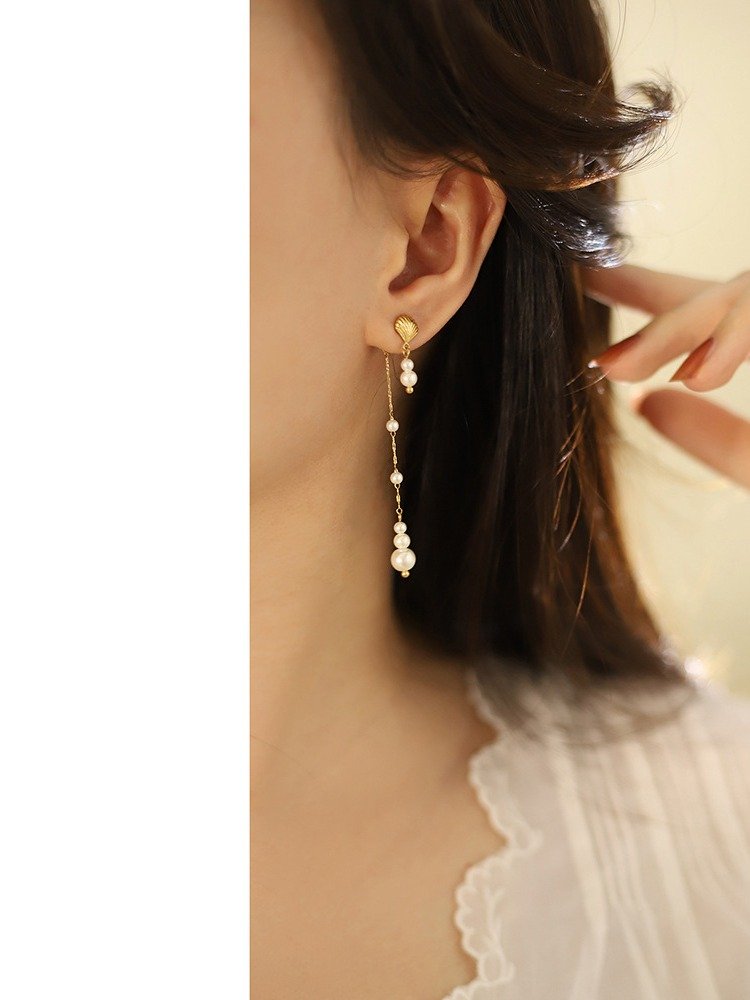 Shell & Pearl Drop Earrings | 18K Gold Plated product image (8)