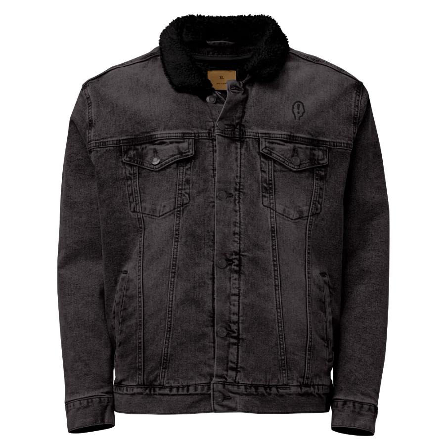 EXCLAIMING MENTALLY (black) embroidered denim sherpa jacket product image (1)