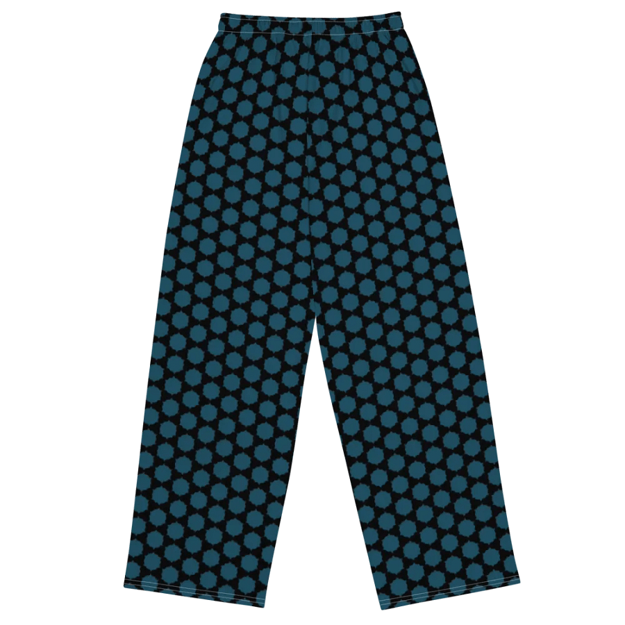 Blue Blossoms on a Black Night Background Wide-Leg Pants product image (4)