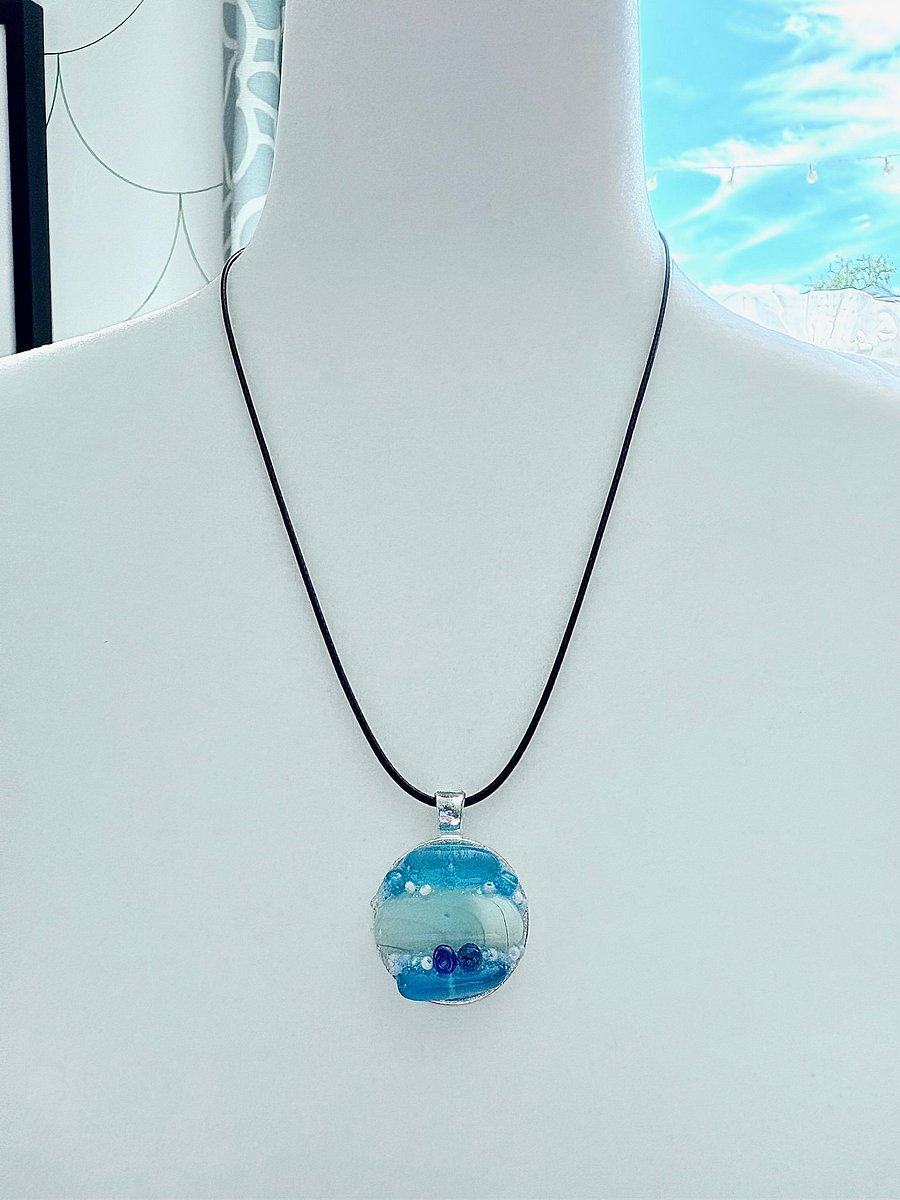 MFD-00205 | Coastal Calm Horizon Pendant Necklace | Handmade Glass Art Jewelry | Monique Faella Designs™ product image (4)