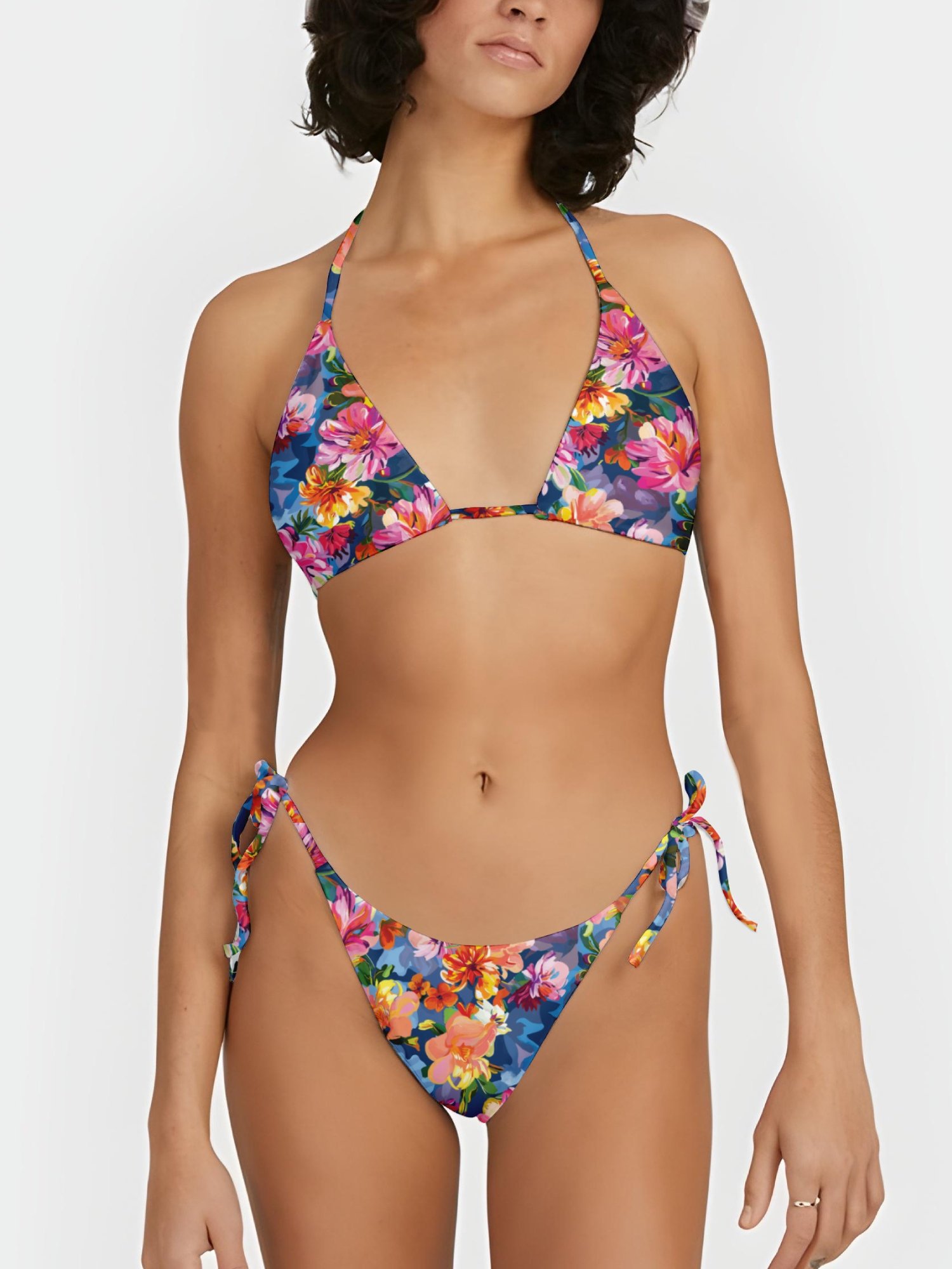 Recycled Triangle Bikini Top "Bold Abstract Florals" product image (1)