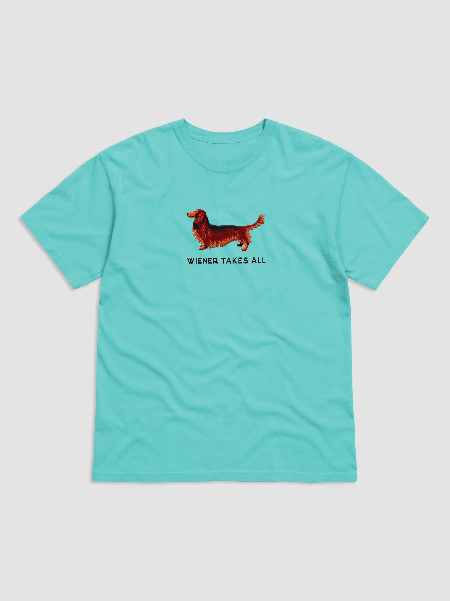 Wiener Takes All T-Shirt(Embroidered) of a Longhaired Dachshund(Red) product image (4)