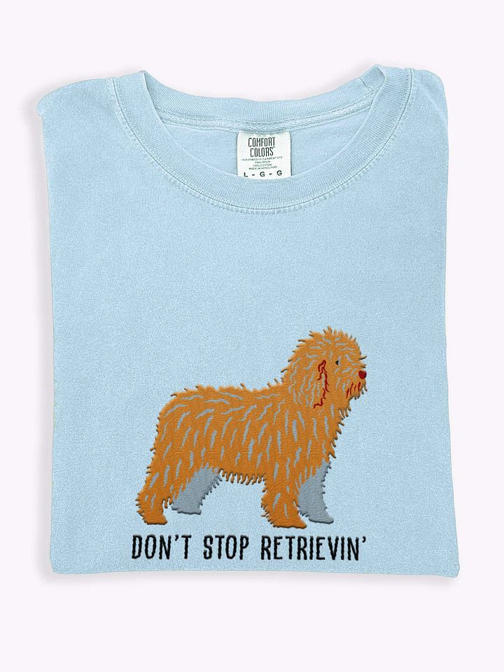 Don't Stop Retrievin' T-Shirt(Embroidered) of a Spanish Water Dog(Tan) product image (1)