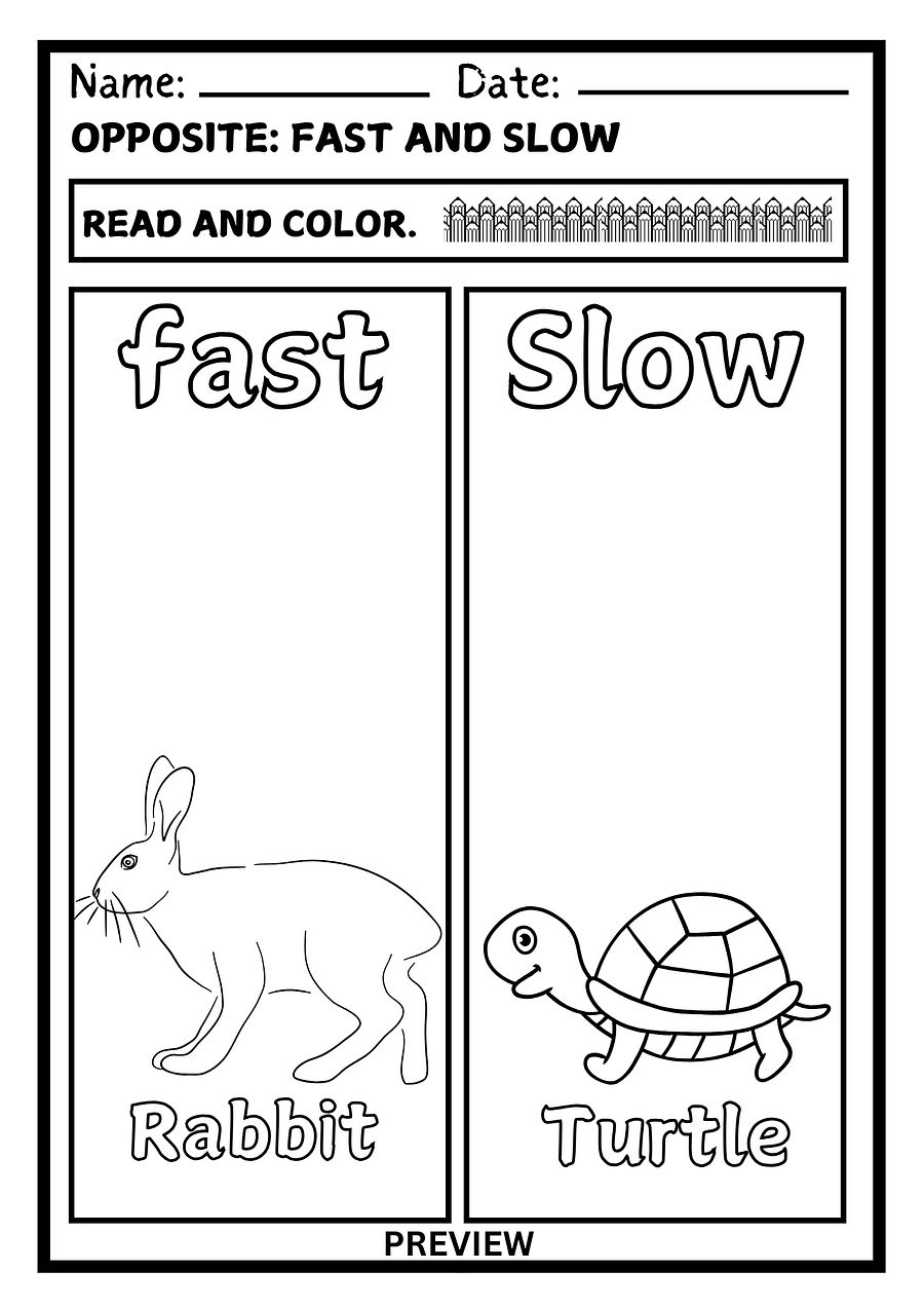 Opposites Worksheet Tall and Short Black and White – Fun Read and Color Activity PDF product image (2)