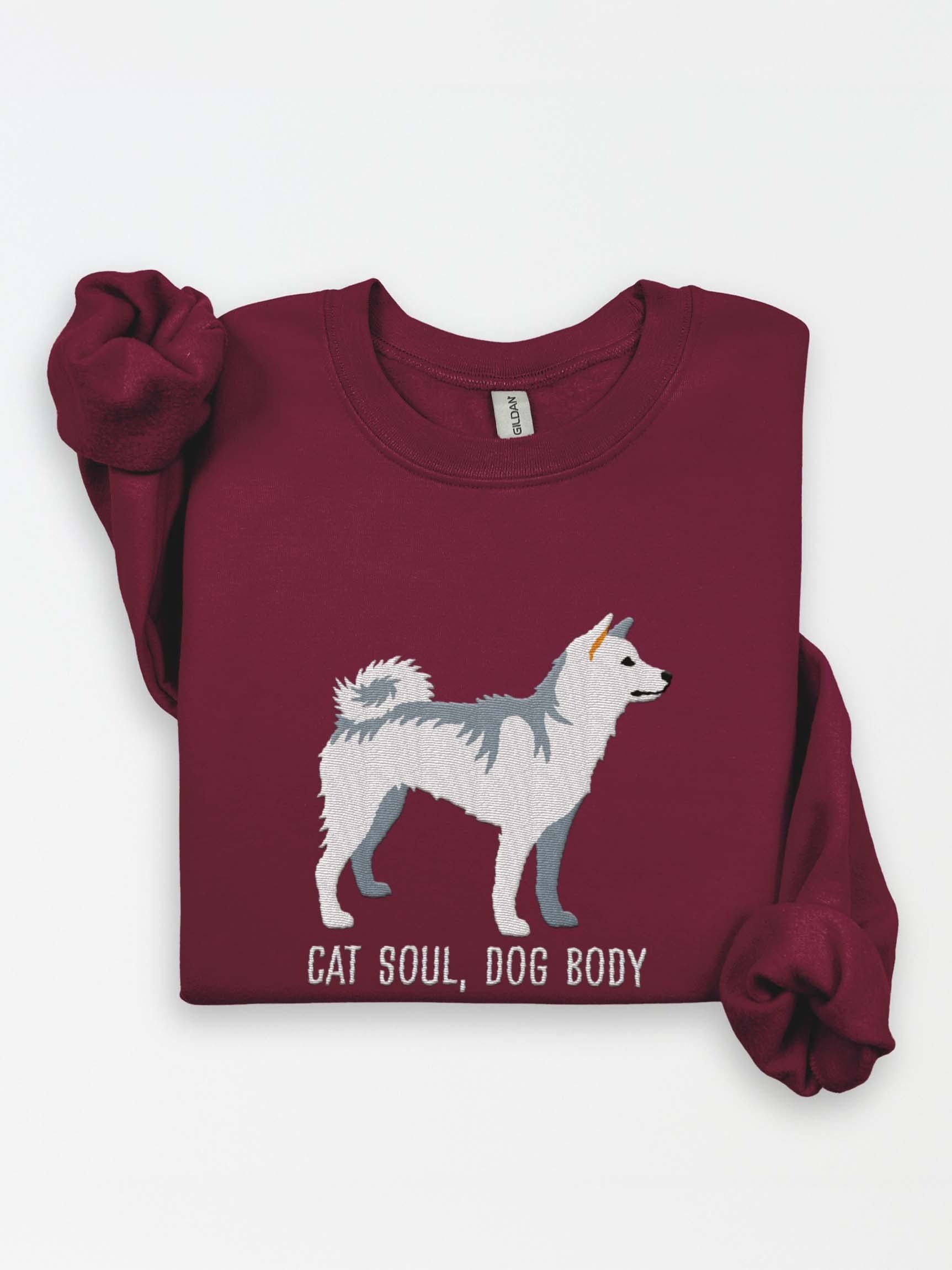Cat Soul, Dog Body Sweatshirt (Embroidered) of a Japanese Shiba Inu(White) product image (1)
