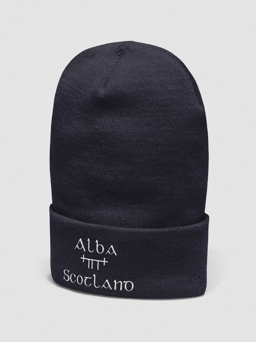 Scotland/Alba Orthodox style Ogham, Navy with white, embroidered Cuffed Beanie product image (3)