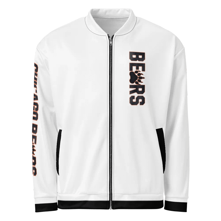 Chicago Bears Grizzly Mode White Bomber Jacket with Black Trim | NFL Home Locker product image (1)