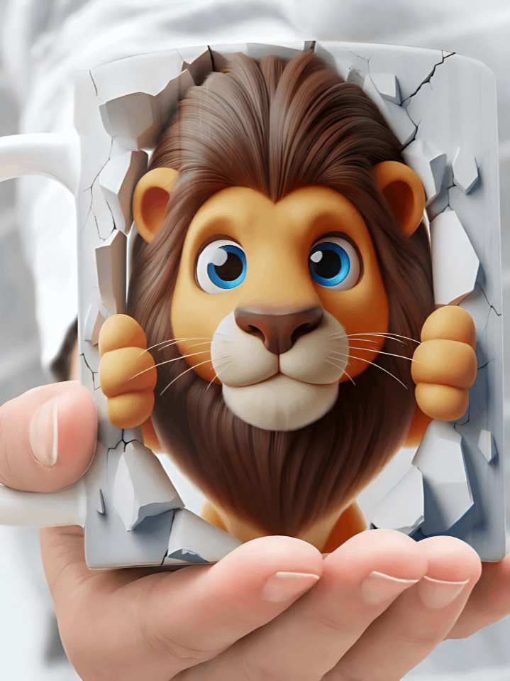 3D Cartoon Lion Mug Wrap PNG – Bold Sublimation Design for 11oz & 15oz Mugs – Cute Character Bundle – Instant Digital Download product image (1)