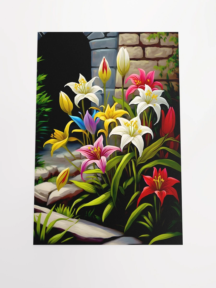 Colorful Lilies Blooming in a Rustic Garden Matte Poster product image (3)
