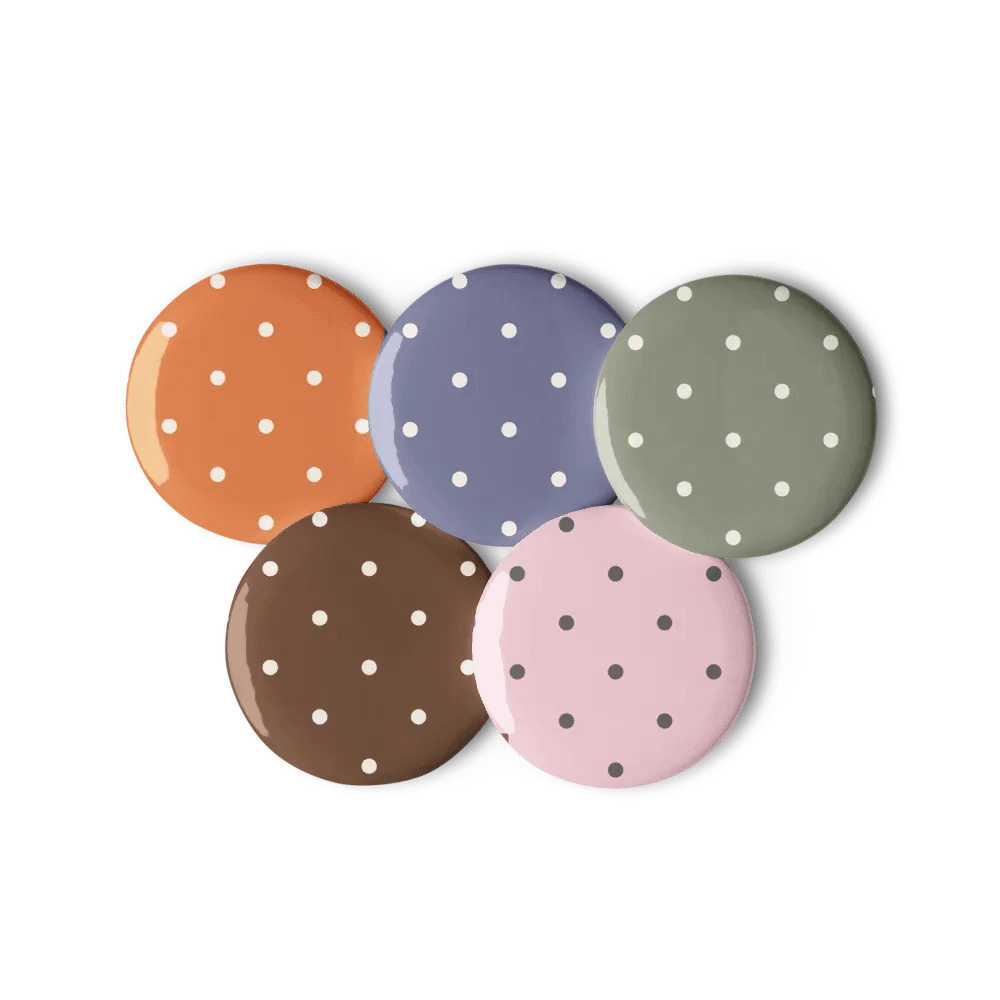 Set of 5 Colorful Pins with Dots – Pink, Blue, Brown, Green & Orange product image (1)