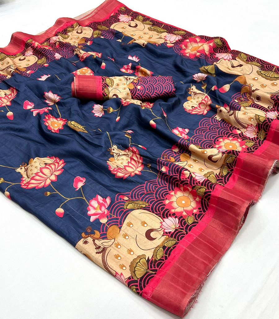 Soft Handloom Silk beautiful kalamkari flowers Print Designer Saree product image (11)