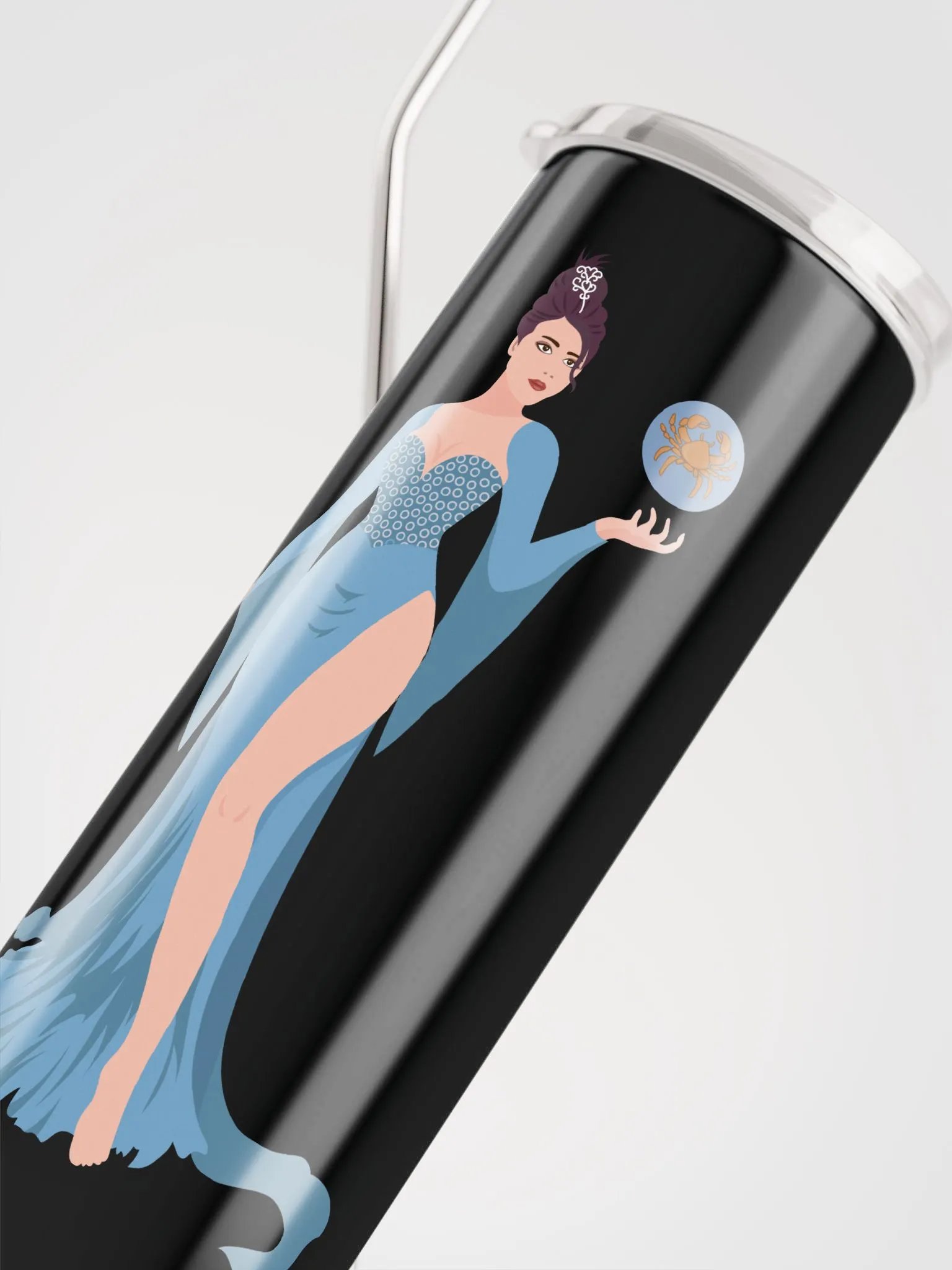 Blue Cancer Woman Illustrated Stainless Steel Tumbler: Zodiac Elegance! ♋💙 product image (5)