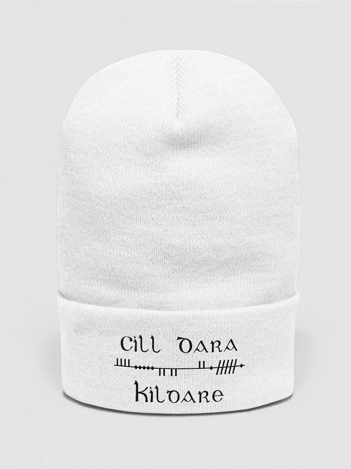 Kildare/Cill Dara Scholastic Style Ogham, white with black, embroidered Cuffed Beanie product image (1)