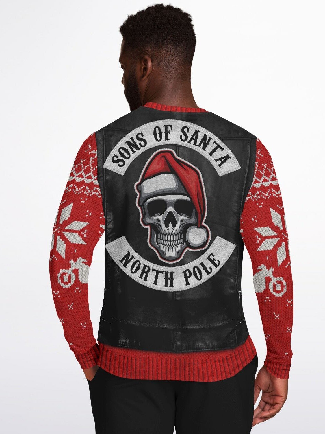 Biker Santa Christmas Sweater - Rebellious Holiday Leather Vest Design Ugly Christmas Sweater product image (4)