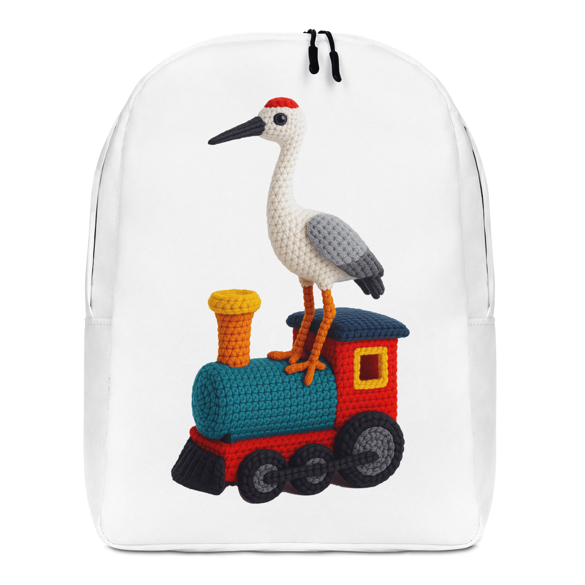 Crane on a Train Backpack: Whimsical Handcrafted Crochet Art product image (1)
