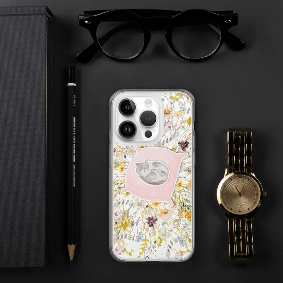 Sleeping Cat Floral iPhone Clear Case product image (288)